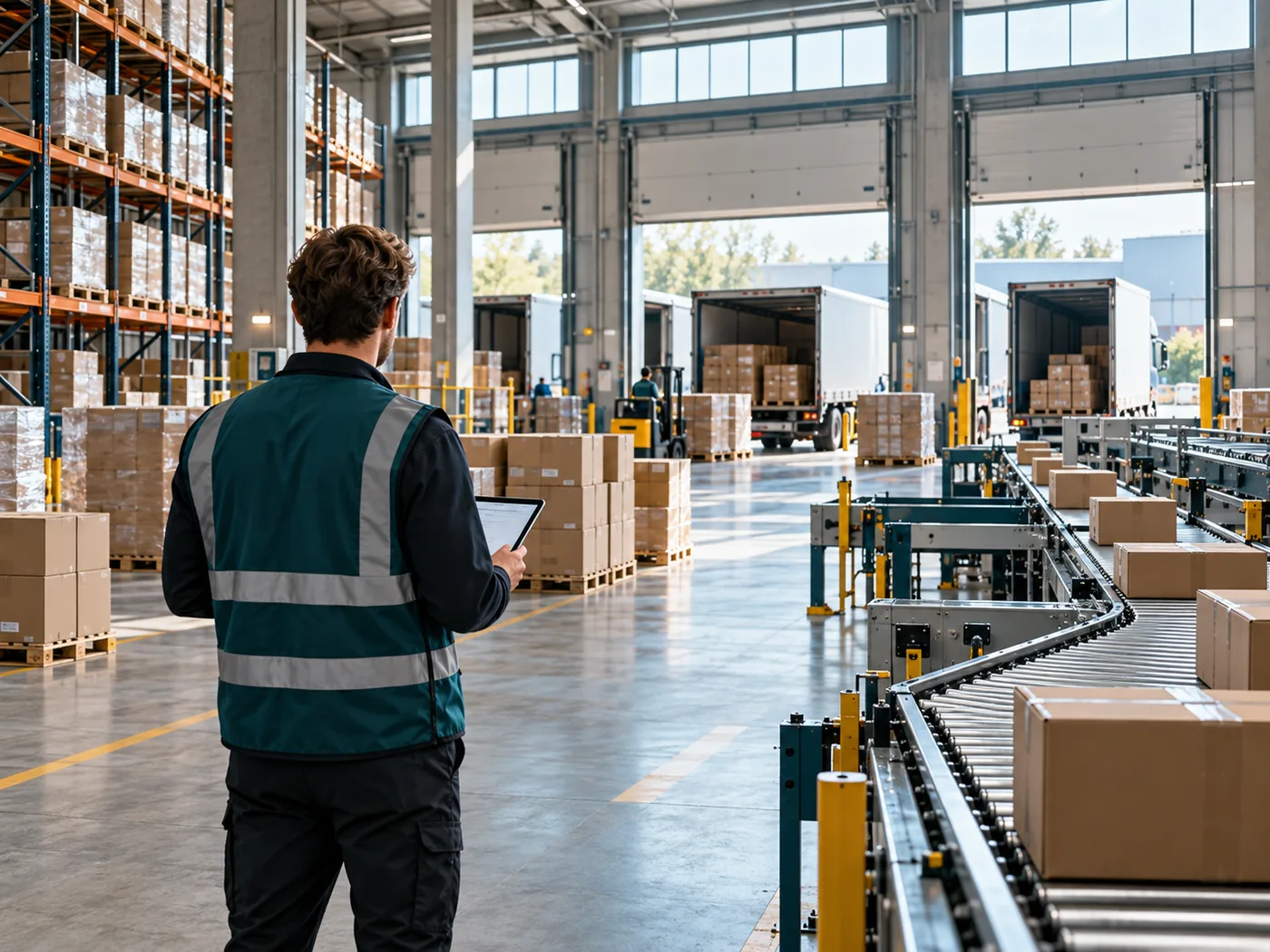 Pakete im Versandlager eines Handelsunternehmens