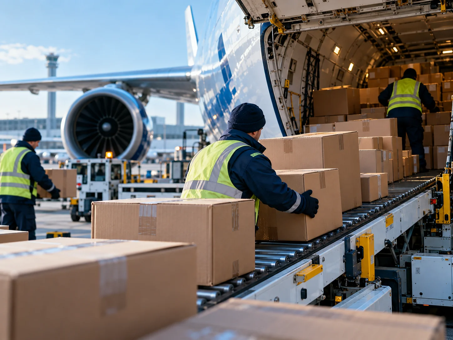 Pakete werden für den Lufttransport verladen